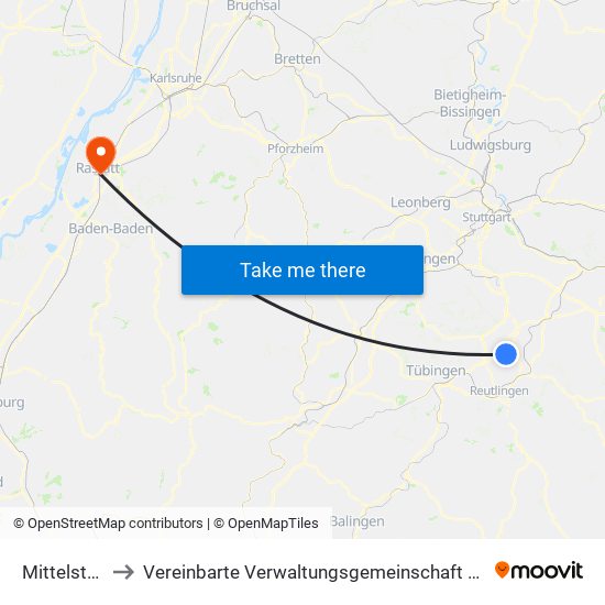 Mittelstadt to Vereinbarte Verwaltungsgemeinschaft Rastatt map