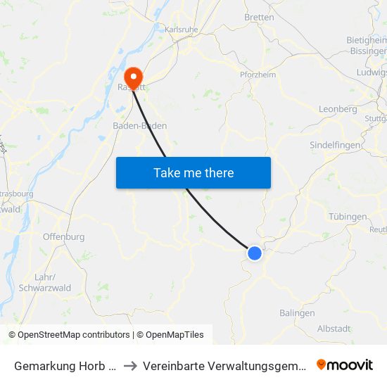 Gemarkung Horb am Neckar to Vereinbarte Verwaltungsgemeinschaft Rastatt map