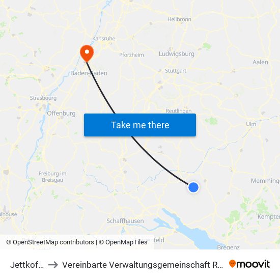 Jettkofen to Vereinbarte Verwaltungsgemeinschaft Rastatt map