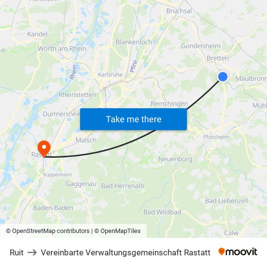 Ruit to Vereinbarte Verwaltungsgemeinschaft Rastatt map