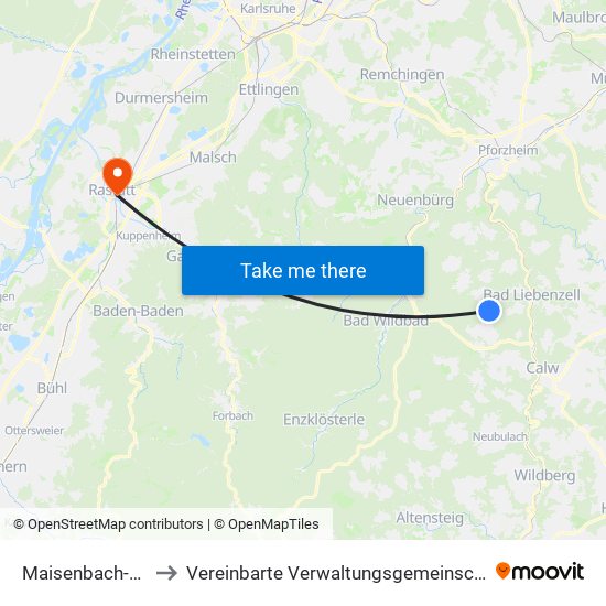 Maisenbach-Zainen to Vereinbarte Verwaltungsgemeinschaft Rastatt map