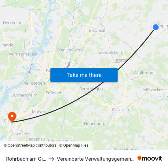 Rohrbach am Gießhübel to Vereinbarte Verwaltungsgemeinschaft Rastatt map