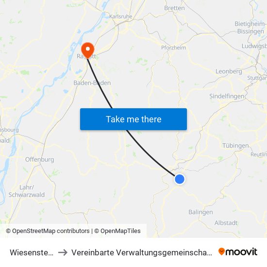 Wiesenstetten to Vereinbarte Verwaltungsgemeinschaft Rastatt map