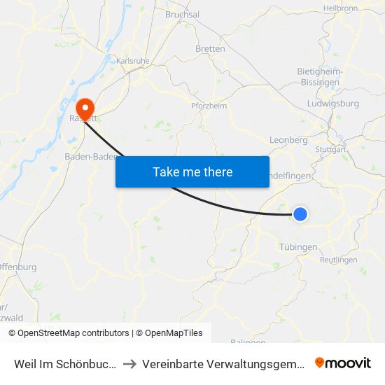 Weil Im Schönbuch (Kernort) to Vereinbarte Verwaltungsgemeinschaft Rastatt map