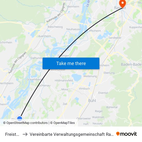 Freistett to Vereinbarte Verwaltungsgemeinschaft Rastatt map
