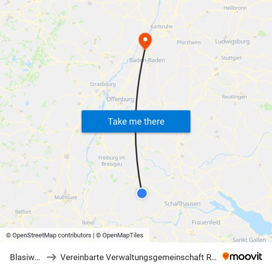 Blasiwald to Vereinbarte Verwaltungsgemeinschaft Rastatt map