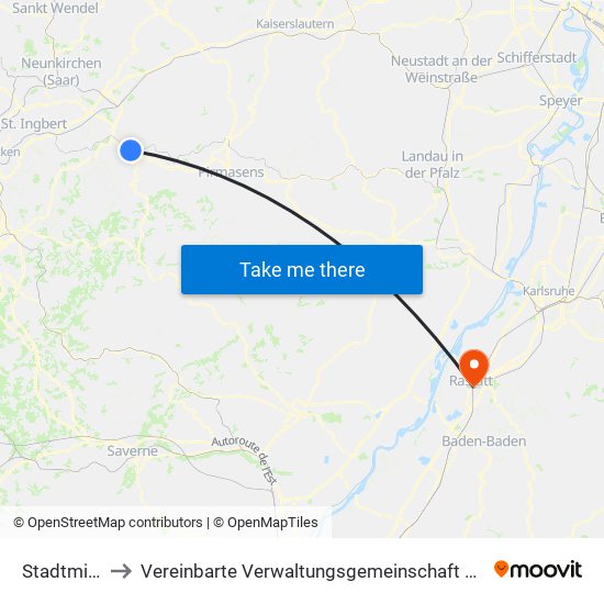 Stadtmitte to Vereinbarte Verwaltungsgemeinschaft Rastatt map