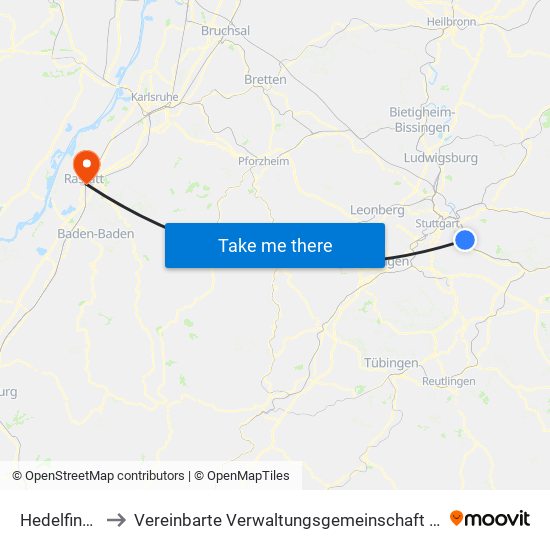 Hedelfingen to Vereinbarte Verwaltungsgemeinschaft Rastatt map