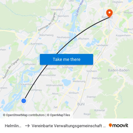 Helmlingen to Vereinbarte Verwaltungsgemeinschaft Rastatt map