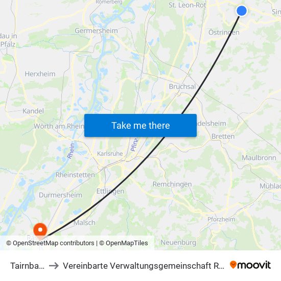 Tairnbach to Vereinbarte Verwaltungsgemeinschaft Rastatt map