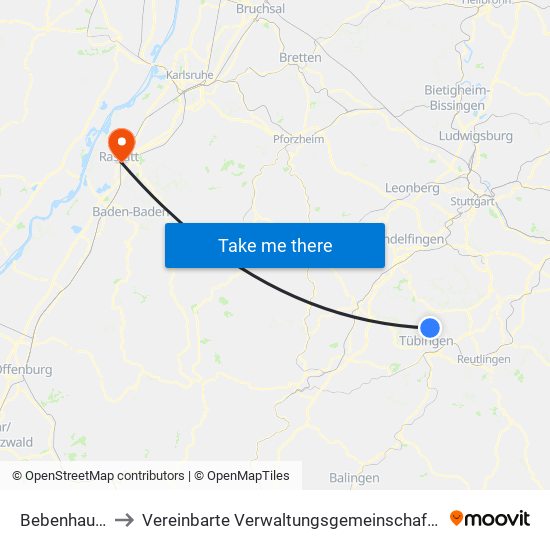 Bebenhausen to Vereinbarte Verwaltungsgemeinschaft Rastatt map