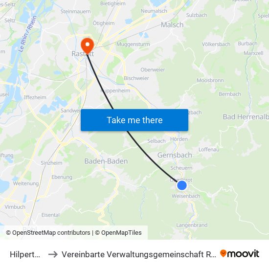 Hilpertsau to Vereinbarte Verwaltungsgemeinschaft Rastatt map