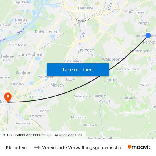 Kleinsteinbach to Vereinbarte Verwaltungsgemeinschaft Rastatt map