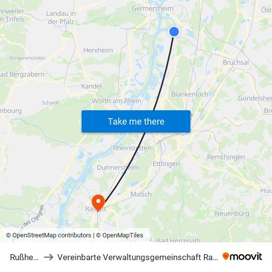 Rußheim to Vereinbarte Verwaltungsgemeinschaft Rastatt map