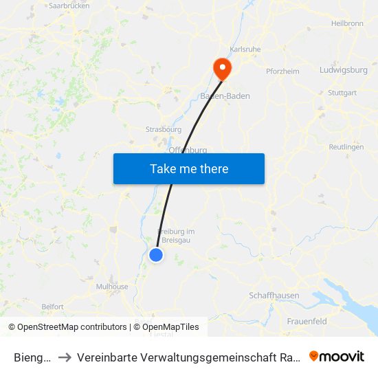 Biengen to Vereinbarte Verwaltungsgemeinschaft Rastatt map