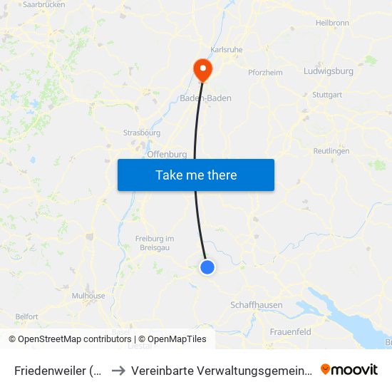 Friedenweiler (Kernort) to Vereinbarte Verwaltungsgemeinschaft Rastatt map