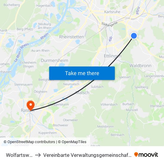 Wolfartsweier to Vereinbarte Verwaltungsgemeinschaft Rastatt map