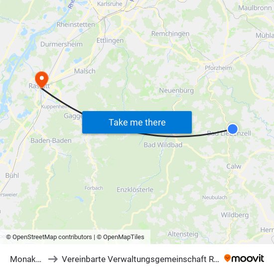 Monakam to Vereinbarte Verwaltungsgemeinschaft Rastatt map