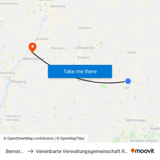 Bernstadt to Vereinbarte Verwaltungsgemeinschaft Rastatt map