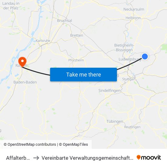 Affalterbach to Vereinbarte Verwaltungsgemeinschaft Rastatt map
