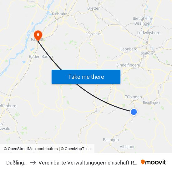 Dußlingen to Vereinbarte Verwaltungsgemeinschaft Rastatt map