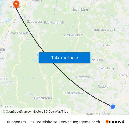 Eutingen Im Gäu to Vereinbarte Verwaltungsgemeinschaft Rastatt map