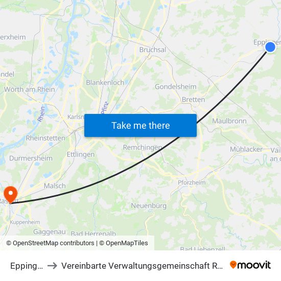 Eppingen to Vereinbarte Verwaltungsgemeinschaft Rastatt map