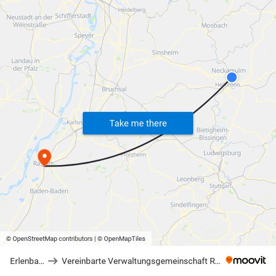 Erlenbach to Vereinbarte Verwaltungsgemeinschaft Rastatt map