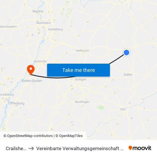 Crailsheim to Vereinbarte Verwaltungsgemeinschaft Rastatt map