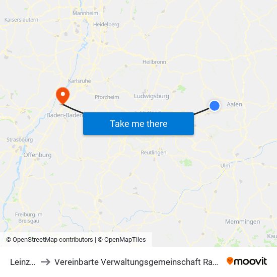 Leinzell to Vereinbarte Verwaltungsgemeinschaft Rastatt map