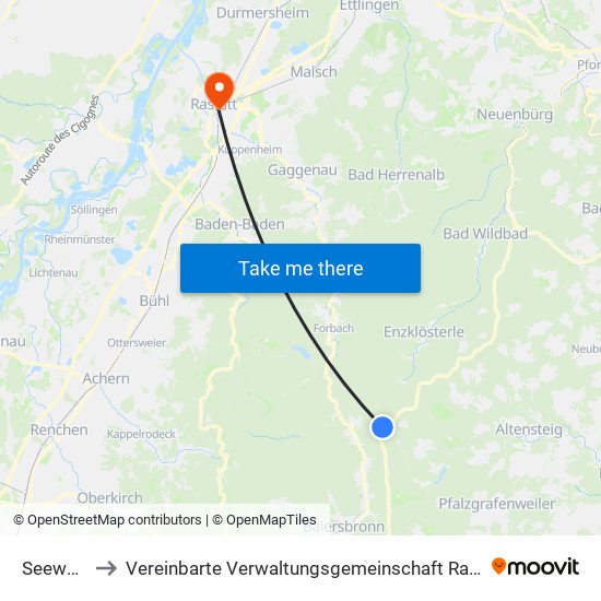 Seewald to Vereinbarte Verwaltungsgemeinschaft Rastatt map