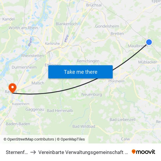 Sternenfels to Vereinbarte Verwaltungsgemeinschaft Rastatt map
