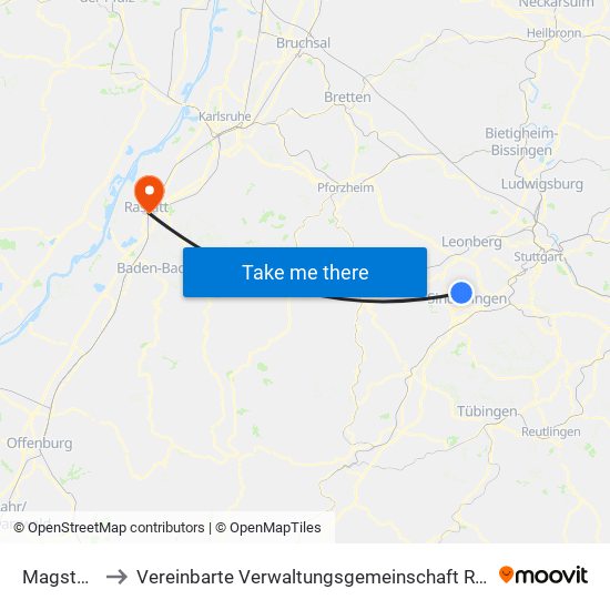 Magstadt to Vereinbarte Verwaltungsgemeinschaft Rastatt map