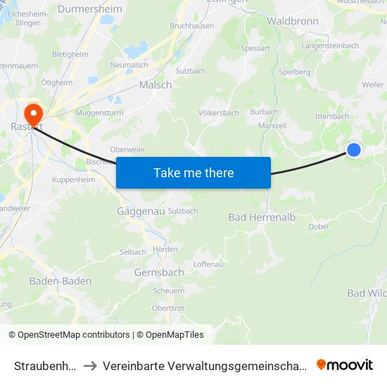 Straubenhardt to Vereinbarte Verwaltungsgemeinschaft Rastatt map