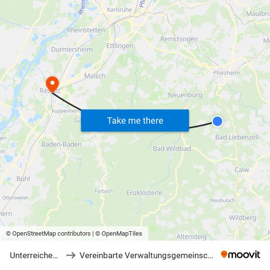 Unterreichenbach to Vereinbarte Verwaltungsgemeinschaft Rastatt map