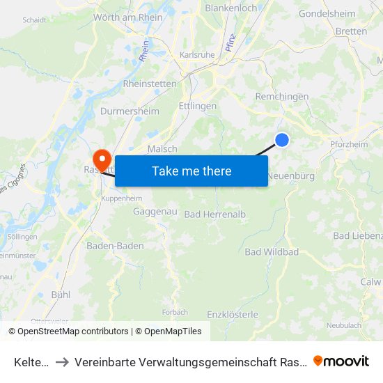 Keltern to Vereinbarte Verwaltungsgemeinschaft Rastatt map