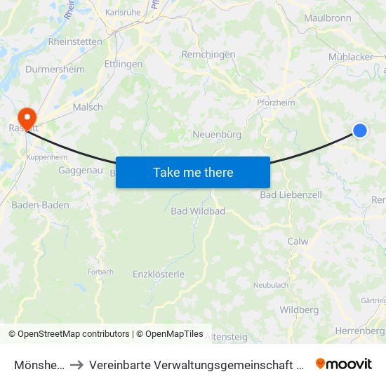 Mönsheim to Vereinbarte Verwaltungsgemeinschaft Rastatt map