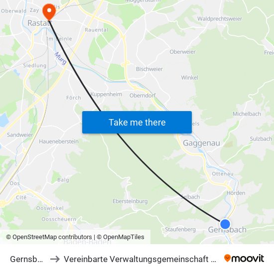 Gernsbach to Vereinbarte Verwaltungsgemeinschaft Rastatt map