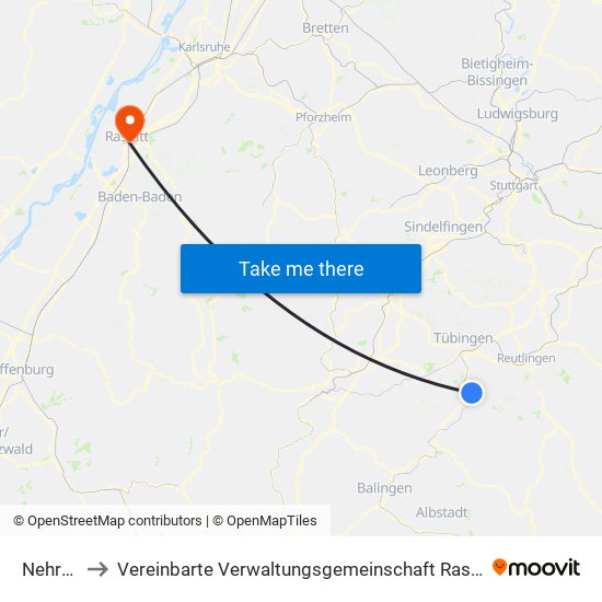 Nehren to Vereinbarte Verwaltungsgemeinschaft Rastatt map