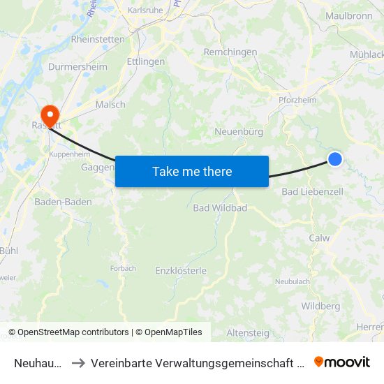 Neuhausen to Vereinbarte Verwaltungsgemeinschaft Rastatt map