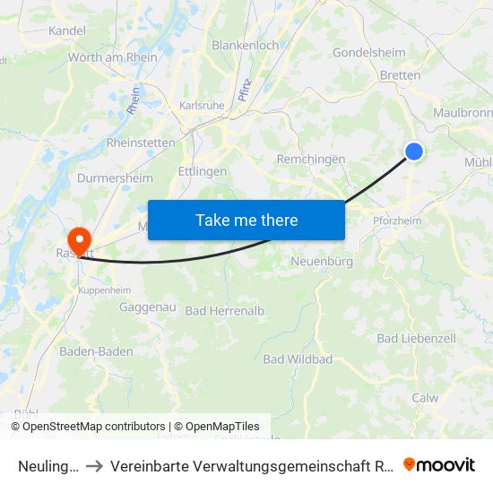 Neulingen to Vereinbarte Verwaltungsgemeinschaft Rastatt map