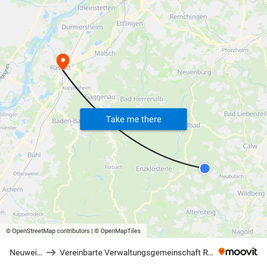 Neuweiler to Vereinbarte Verwaltungsgemeinschaft Rastatt map