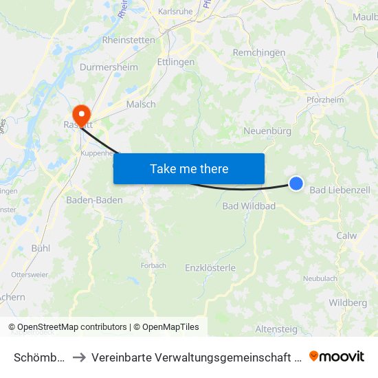 Schömberg to Vereinbarte Verwaltungsgemeinschaft Rastatt map
