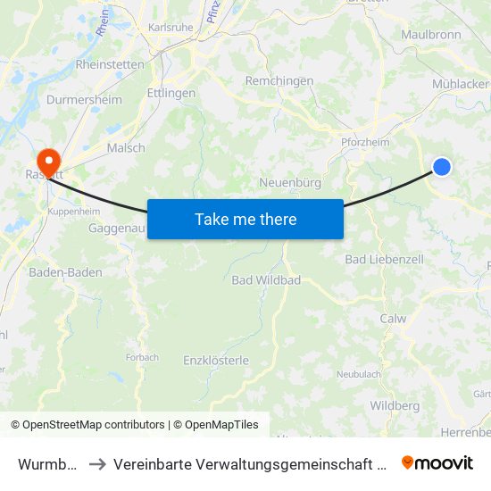 Wurmberg to Vereinbarte Verwaltungsgemeinschaft Rastatt map