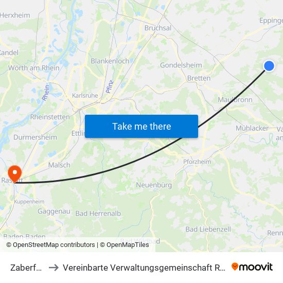 Zaberfeld to Vereinbarte Verwaltungsgemeinschaft Rastatt map