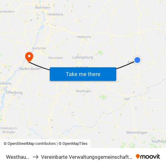 Westhausen to Vereinbarte Verwaltungsgemeinschaft Rastatt map