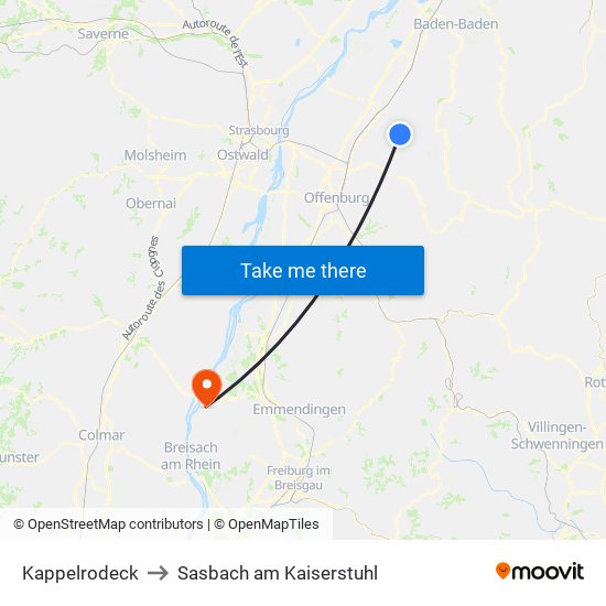 Kappelrodeck to Sasbach am Kaiserstuhl map