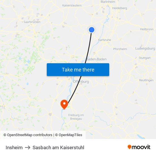 Insheim to Sasbach am Kaiserstuhl map