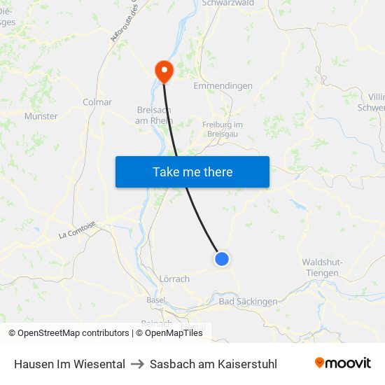 Hausen Im Wiesental to Sasbach am Kaiserstuhl map