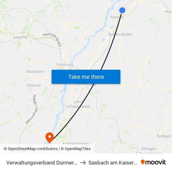 Verwaltungsverband Durmersheim to Sasbach am Kaiserstuhl map